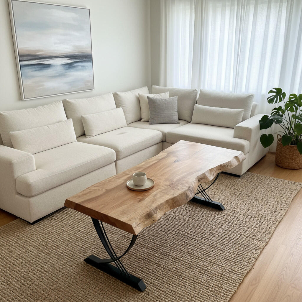 Solid Maple Coffee Table with Live Edge and Custom Welded Metal Table Legs Forest Edge Tables Maple Coffee Table and Custom Curved Black Metal Legs